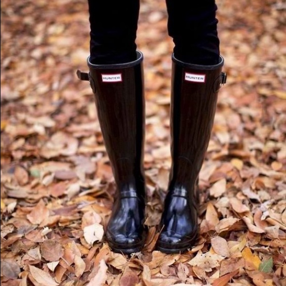 Tall Black Gloss (Shiny) Hunter Rain Boots / Socks
